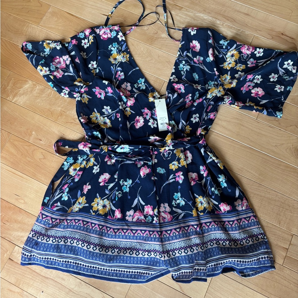 Francesca's Collections Floral Navy Jumpsuit